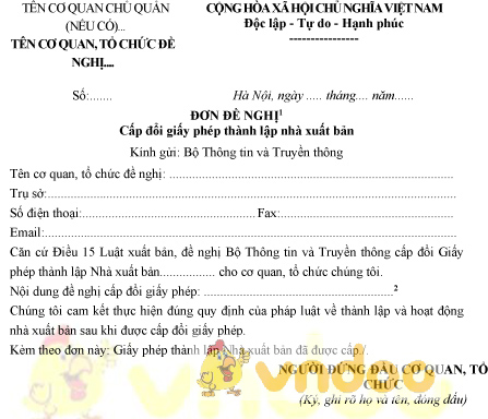 Mẫu đơn đề nghị cấp đổi giấy phép thành lập nhà xuất bản