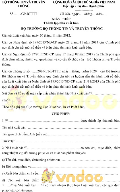 Mẫu giấy phép thành lập nhà xuất bản