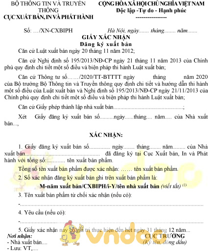 Mẫu giấy xác nhận đăng ký xuất bản