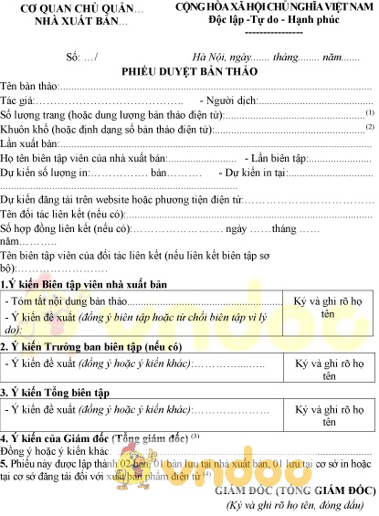 Mẫu phiếu duyệt bản thảo