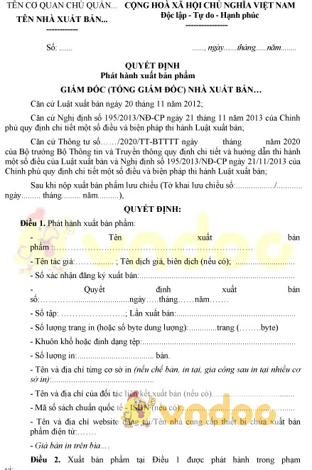 Mẫu quyết định phát hành xuất bản phẩm