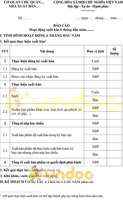 Mẫu báo cáo hoạt động xuất bản 6 tháng đầu năm