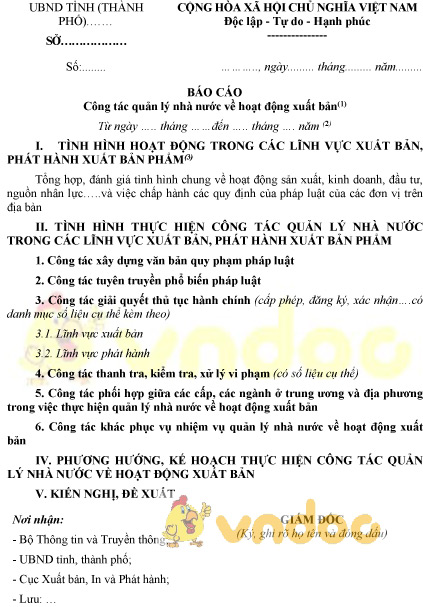 Mẫu báo cáo công tác quản lý nhà nước về hoạt động xuất bản
