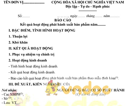 Mẫu báo cáo kết quả hoạt động phát hành xuất bản phẩm năm