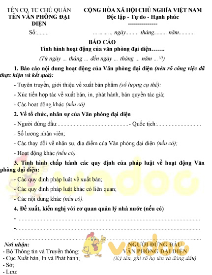 Mẫu báo cáo tình hình hoạt động của văn phòng đại diện