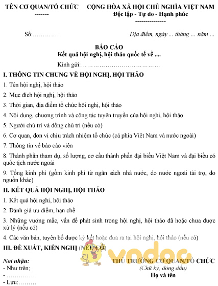 Mẫu báo cáo kết quả hội nghị, hội thảo quốc tế