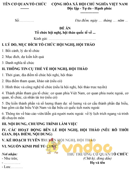 Mẫu đề án tổ chức hội nghị, hội thảo quốc tế