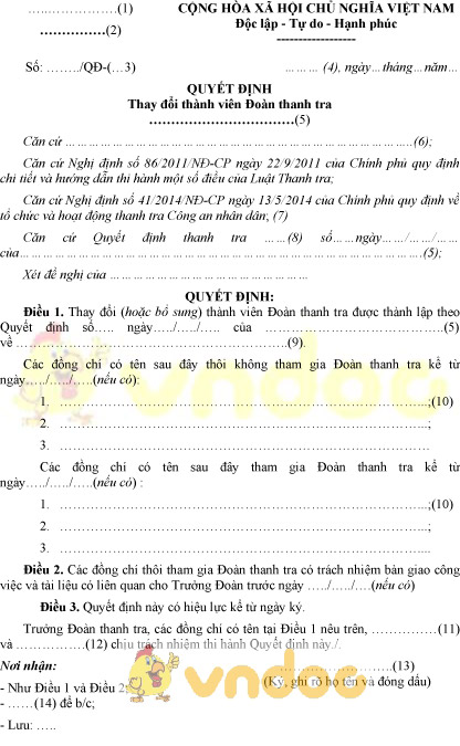 Mẫu quyết định thay đổi thành viên Đoàn thanh tra của Bộ Công an