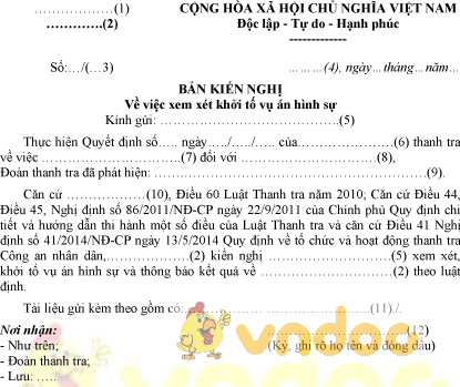 Mẫu bản kiến nghị về việc xem xét khởi tố vụ án hình sự