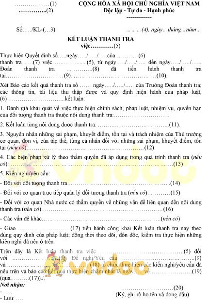 Mẫu kết luận thanh tra của Bộ Công an