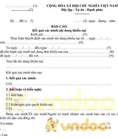 Mẫu báo cáo kết quả xác minh nội dung khiếu nại của Bộ Công an