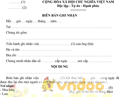 Mẫu biên bản ghi nhận của Bộ Công an