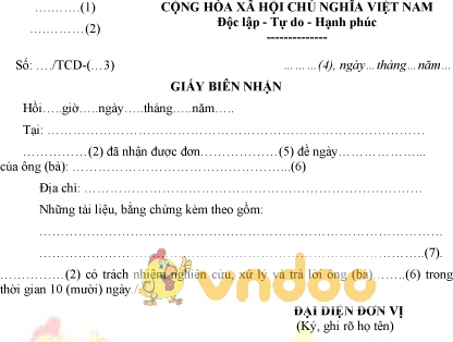 Mẫu giấy biên nhận của Bộ Công an
