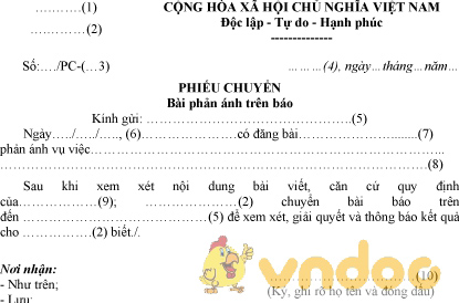 Mẫu phiếu chuyển bài phản ánh trên báo