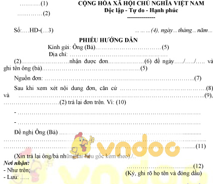 Mẫu phiếu hướng dẫn của Bộ Công an