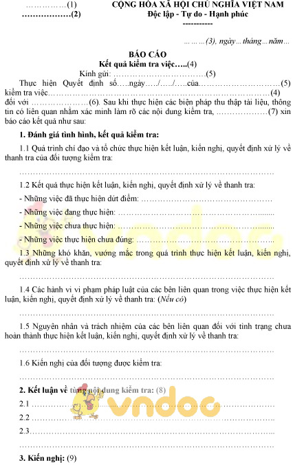 Mẫu báo cáo kết quả kiểm tra của Bộ Công an