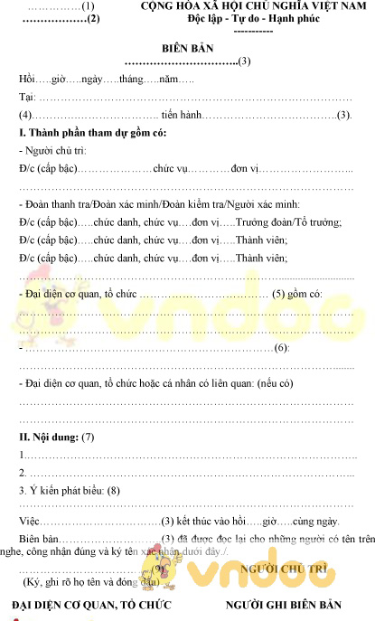 Mẫu biên bản công bố quyết định của Bộ Công an