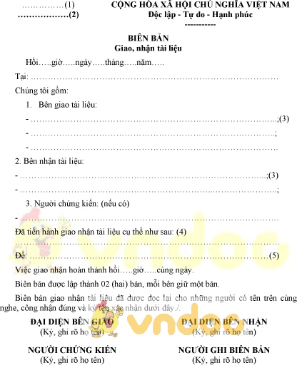 Mẫu biên bản giao, nhận tài liệu của Bộ Công an