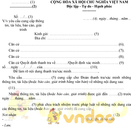 Mẫu công văn yêu cầu cung cấp thông tin, tài liệu của Bộ Công an