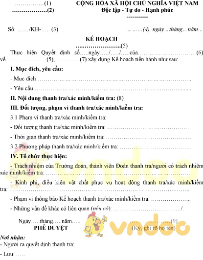 Mẫu kế hoạch thanh tra, kiểm tra, xác minh của Bộ Công an