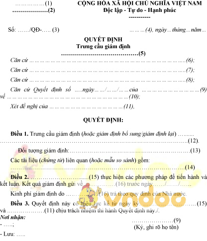 Mẫu quyết định trưng cầu giám định của Bộ Công an