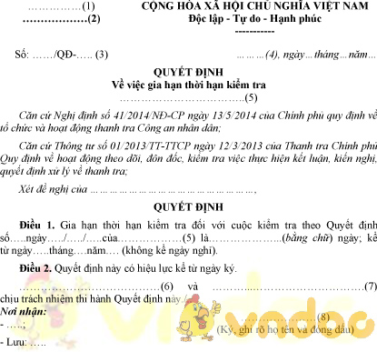 Mẫu quyết định về việc gia hạn thời hạn kiểm tra của Bộ Công an