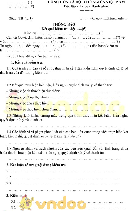 Mẫu thông báo kết quả kiểm tra của Bộ Công an