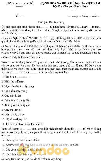 Mẫu văn bản đề nghị thẩm định và chấp thuận chủ trương đầu tư dự án