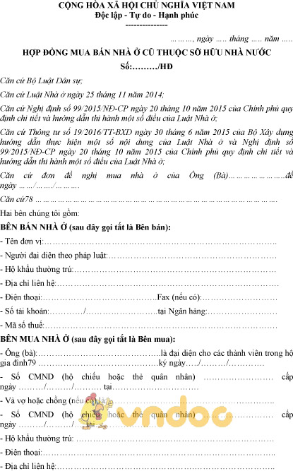 Mẫu hợp đồng mua bán nhà ở cũ thuộc sở hữu nhà nước
