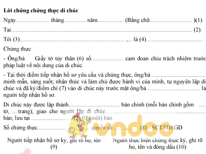 Mẫu lời chứng chứng thực di chúc