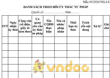Mẫu 09/2020/NG-LS: Danh sách theo dõi ủy thác tư pháp