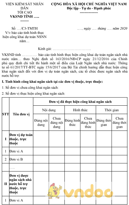 Mẫu báo cáo tình hình thực hiện công khai dự toán NSNN
