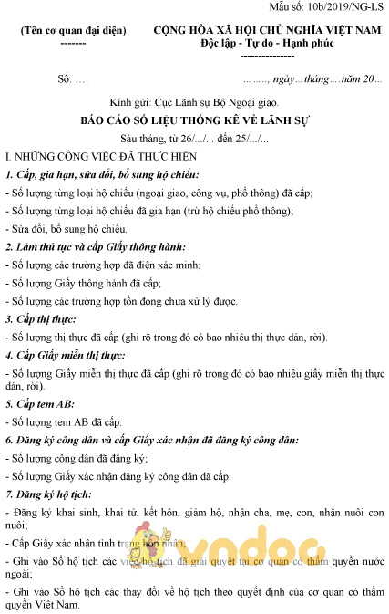 Mẫu báo cáo số liệu thống kê về lãnh sự