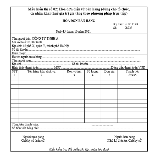 Mẫu Hóa đơn điện tử bán hàng