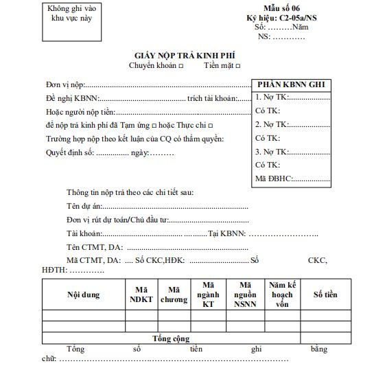 Giấy nộp trả kinh phí