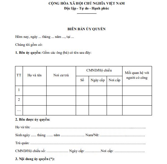 Mẫu biên bản ủy quyền thờ cúng liệt sĩ