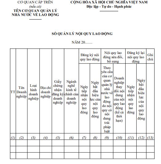 Sổ quản lý nội quy lao động