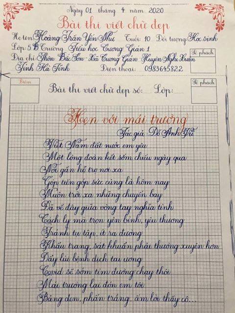 Bài dự thi "Nét chữ từ trái tim" tri ân những "anh hùng" chống dịch Covid-19