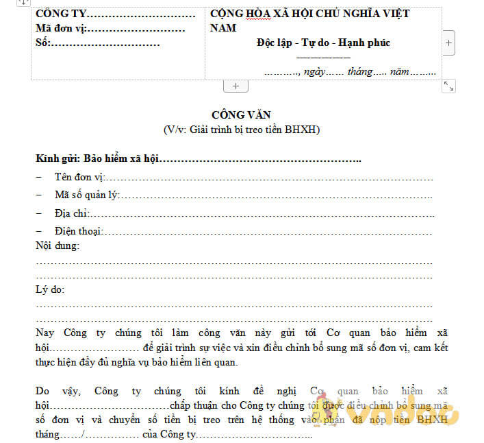 Công văn giải trình bị treo tiền bảo hiểm xã hội