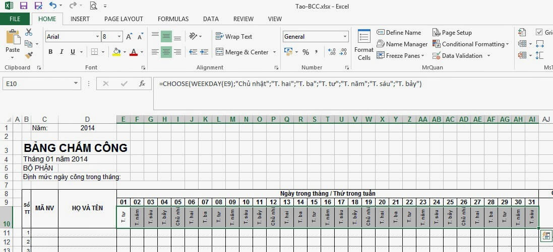 Cách lập bảng chấm công bằng excel nhanh
