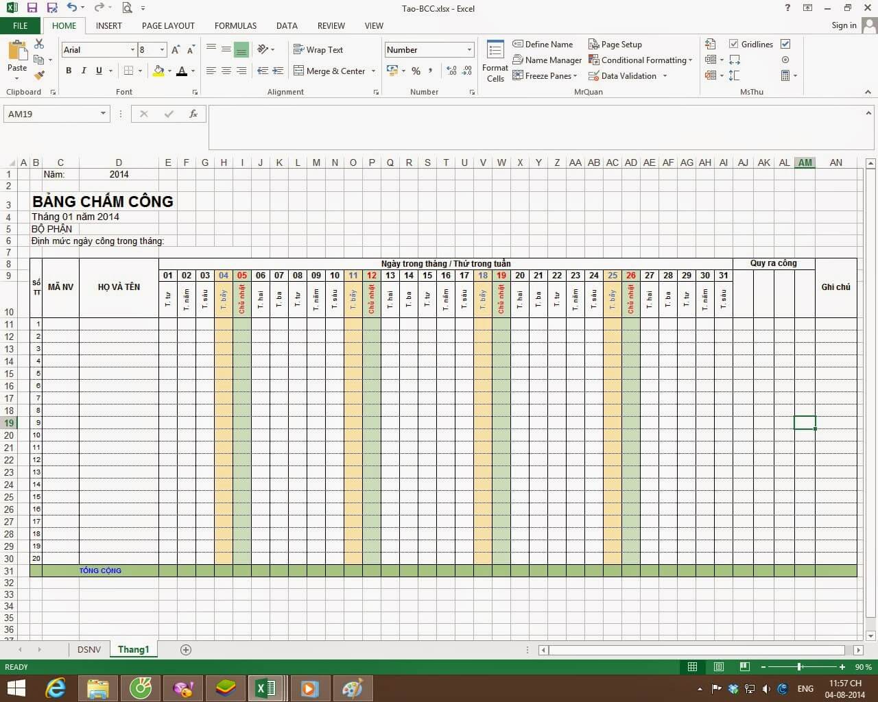 Cách lập bảng chấm công trên excel đơn giản