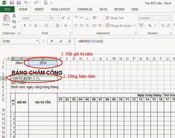 Cách lập bảng chấm công bằng excel 2007
