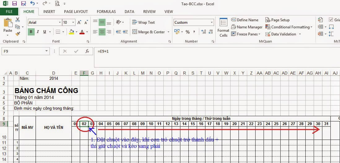 Cách lập bảng chấm công bằng excel 2013