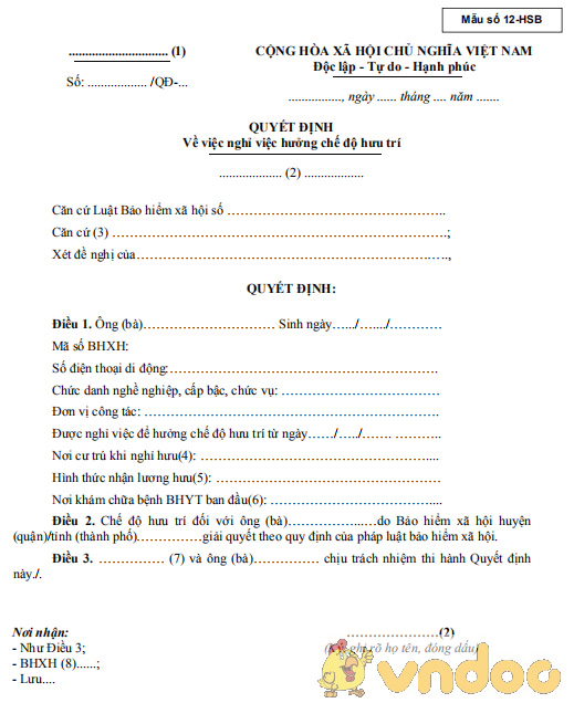 Mẫu quyết định nghỉ hưu