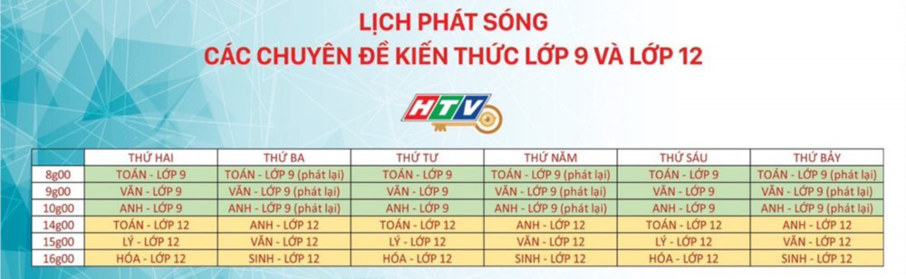 Lịch phát sóng học trực tuyến cho học sinh lớp 9