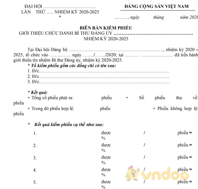 Mẫu biên bản kiểm phiếu giới thiệu chức danh Bí thư đảng ủy