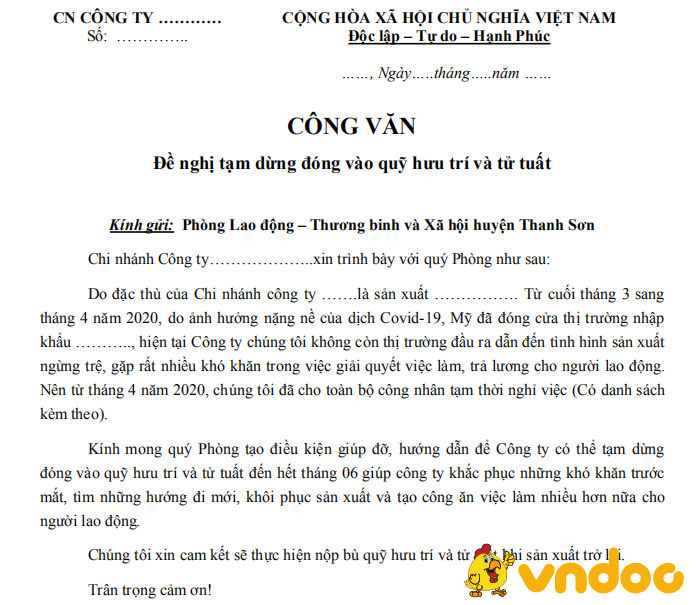 Công văn đề nghị tạm dừng đóng vào quỹ hưu trí và tử tuất