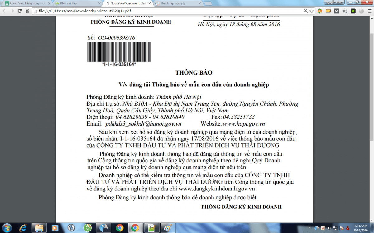 Mẫu thông báo thay đổi mẫu dấu mới