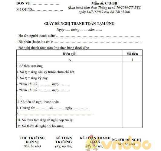 Giấy đề nghị thanh toán tạm ứng