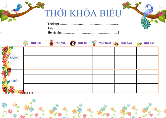 Mẫu thời khóa biểu